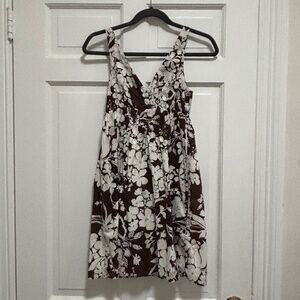Old Navy Brown and White Floral Dress XS Coverup Beachy Summer Lightweight